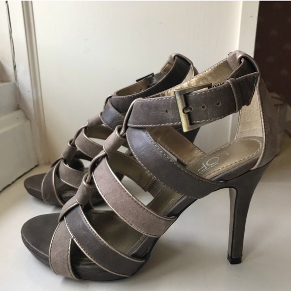 LOFT Leather & Suede Strappy Heels in Brown/Taupe - Picture 2 of 7
